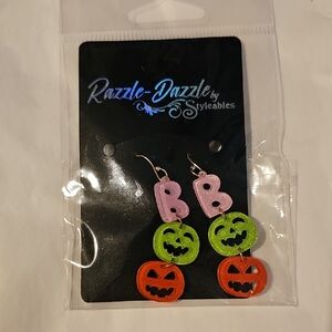 NIP Halloween Earrings Boo Pumkins Jack-O-Lanterns Purple Green Orange